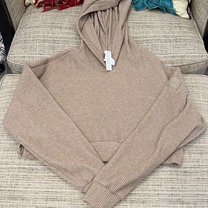 ALO Yoga Beige Ribbed Knit Sweater Hoodie Size Small
